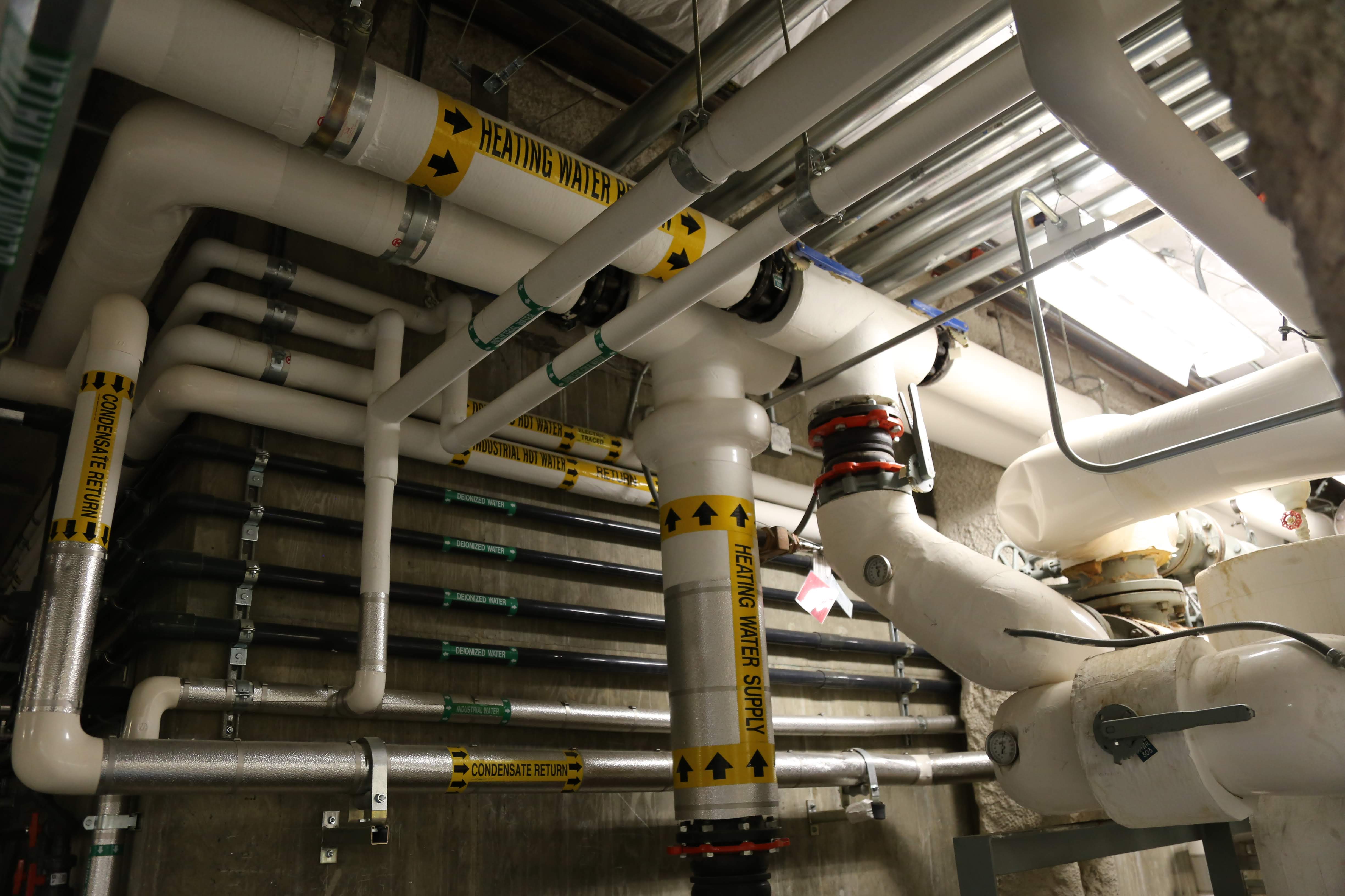 HVAC piping in the basement of PES