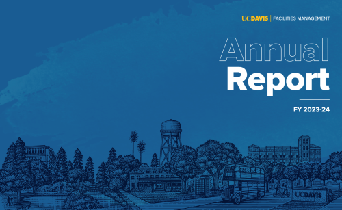 Cover of the 2023-24 Annual Report, an illustration of the UC Davis Campus