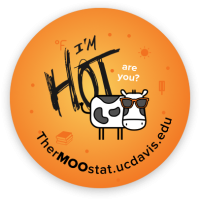 Example of an I'm Hot sticker with Joules the Cow
